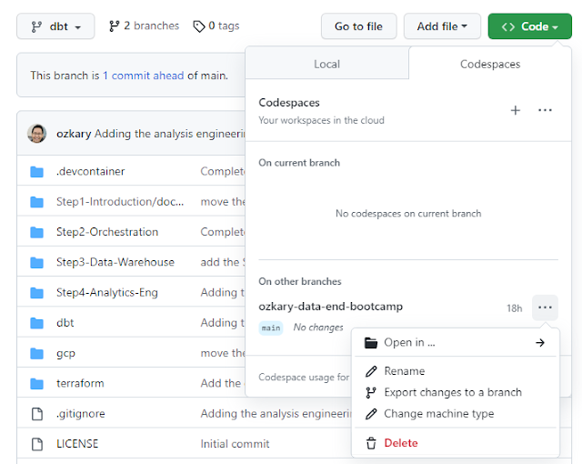 ozkary how to open github codespaces